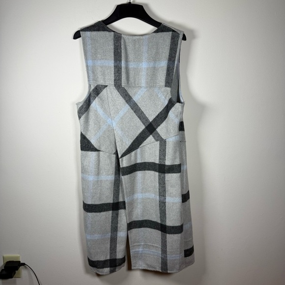 Favlux Long Wool Blend Gray Blue Plaid Cardigan Sweater Vest Size Large - Picture 14 of 14